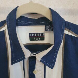 Navy Blue Striped Mens Long Sleeve Trader Bay Shirt Size XL